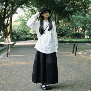 日杂叠穿黑色山系半身裙复古暗黑小个子高腰显瘦中长款纯棉a字裙