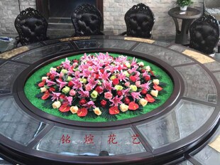 包邮 仿真餐桌花假花圆桌花台花绢花酒店餐桌花转盘中心花餐桌花