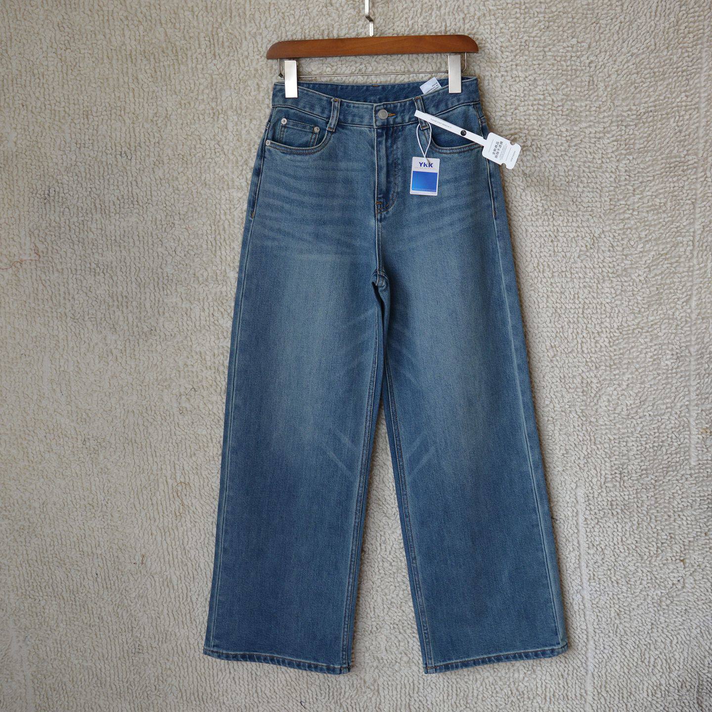 M352女士牛仔裤春秋款莱赛尔棉直筒高腰长裤小个子蓝色显瘦下垂
