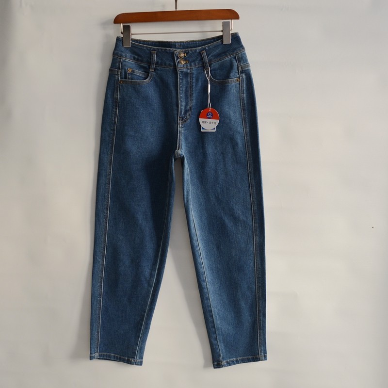 H女士牛仔裤 小直筒高腰 弹力 双扣子 梨形老爹裤 蓝色26/27春秋