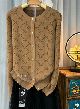 【A955圆领】欧货气质大牌圆领大码长袖轻奢秋冬针织开衫毛衣女