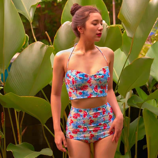 新款 性感比基尼分体两件套泳衣沙滩比坚尼ins风碎花度假bikini