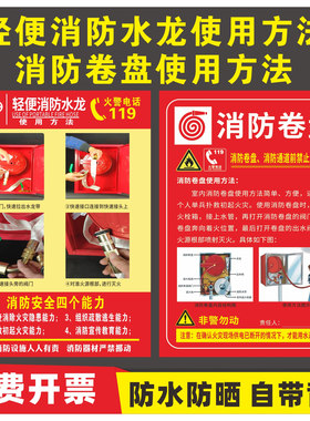 轻便消防水龙使用方法背胶贴纸