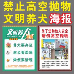 小区禁止高空抛物文明养犬贴纸标识牌严禁抛物提示牌宣传海报墙贴