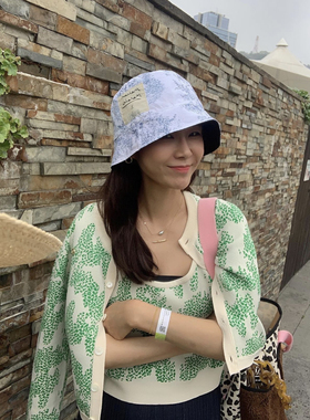 RECTO 2022秋季新款绿色复古日出提花长袖短款针织开衫