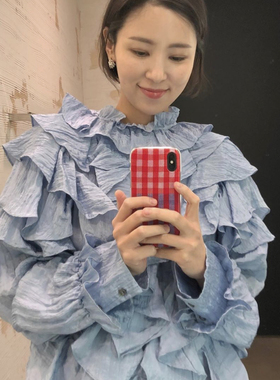 韩国设计师品牌EENK 20AW秋冬新款时尚百搭褶皱百褶边衬衫 两色