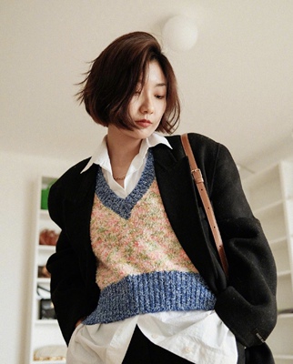 eenk韩国设计师撞色马甲背心授权