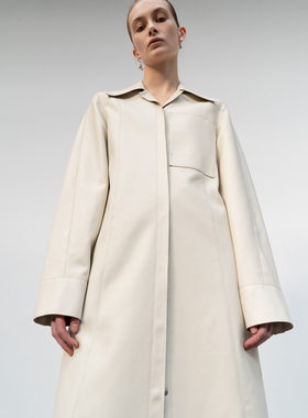 现货 LOW CLASSIC韩国品牌21秋冬 环保皮PU口袋中长款皮衬衣女