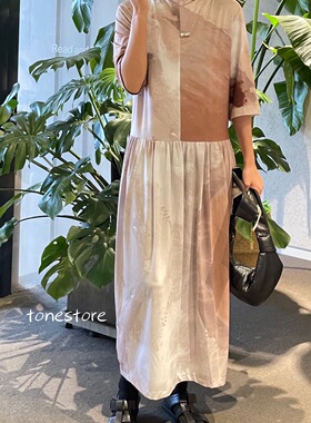 现货 LOW CLASSIC韩国设计师品牌21秋冬石头纹印花晕染短袖连衣裙