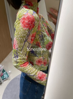 现货 韩国设计师品牌EENK春夏花朵超薄网眼蕾丝修身长袖打底衫女