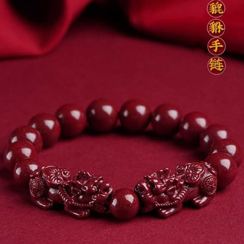 朱砂双貔貅手串紫金砂本命年男女款圆珠手链珠饰品串货源