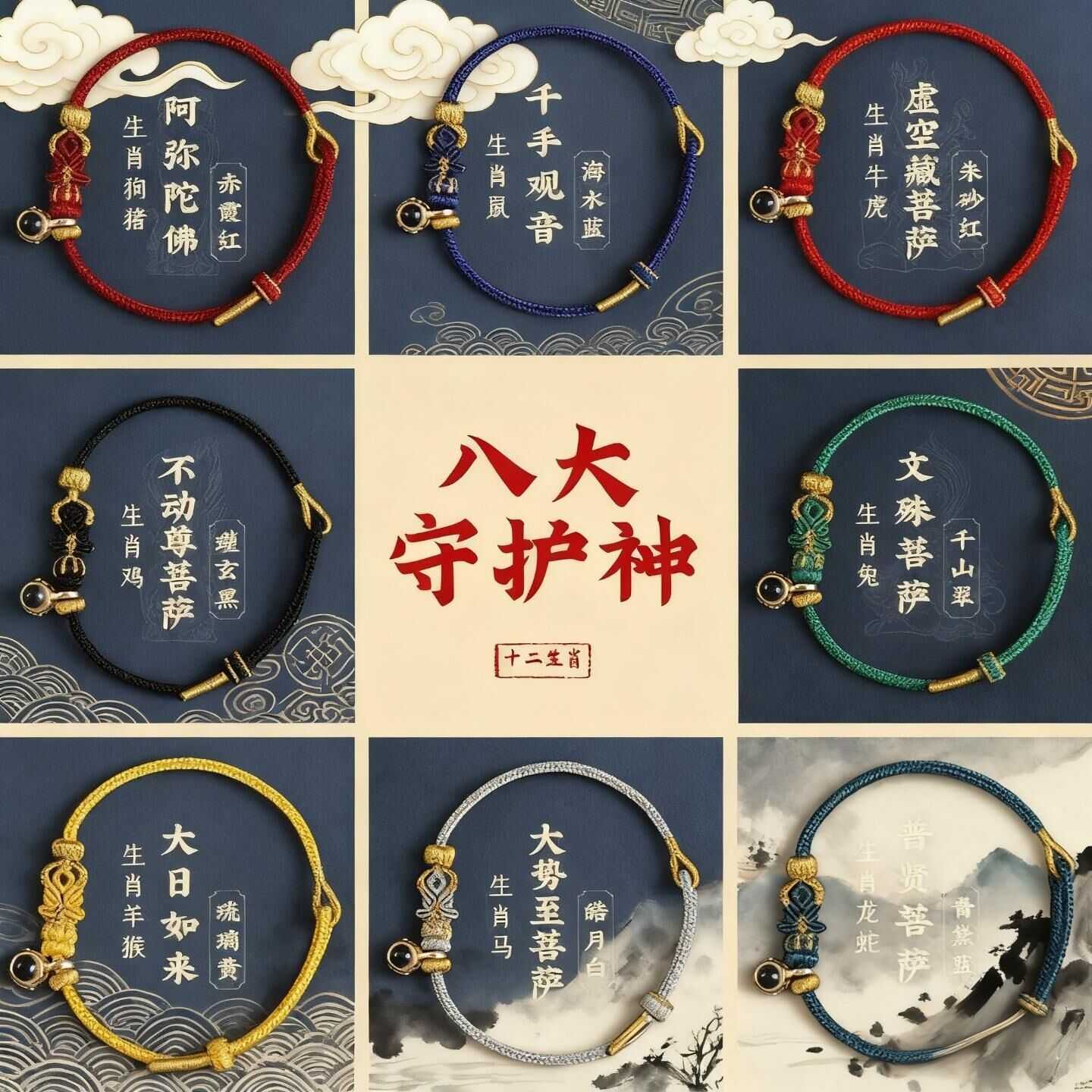 八大守护神手绳手链新款马年本命年手链太岁红绳十二生肖保色投影