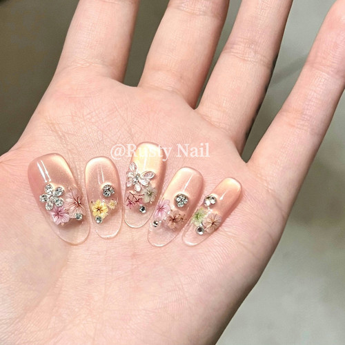 春日冰透法式干花猫眼纯手工美甲