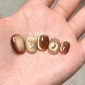 高级感美拉德棕色猫眼纯手工穿戴甲短款 猫眼星球 显白美甲贴片