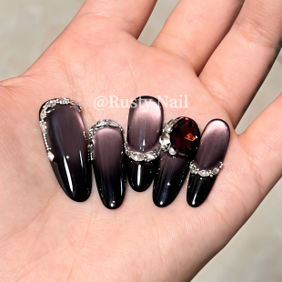 美甲贴片 甜辣爆闪紫色猫眼手工穿戴甲高级感轻奢长款 曜夜精灵