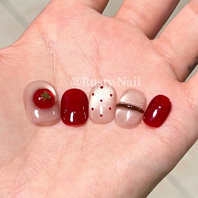 高级感红色短款显白纯手工穿戴甲