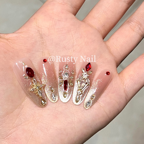 奢华爆闪千金红宝石猫眼手工美甲