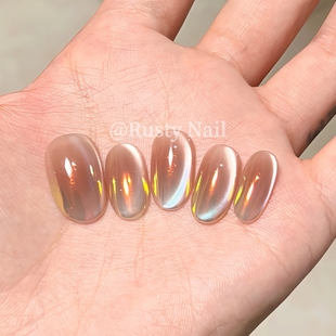 【落日霞光】高级感温柔纯欲猫眼纯手工穿戴甲海莉极光粉美甲贴片