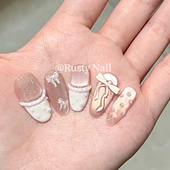 蝴蝶结猫眼纯手工穿戴甲芭蕾风白色菱格美甲贴片 法式 冰糯奶芙