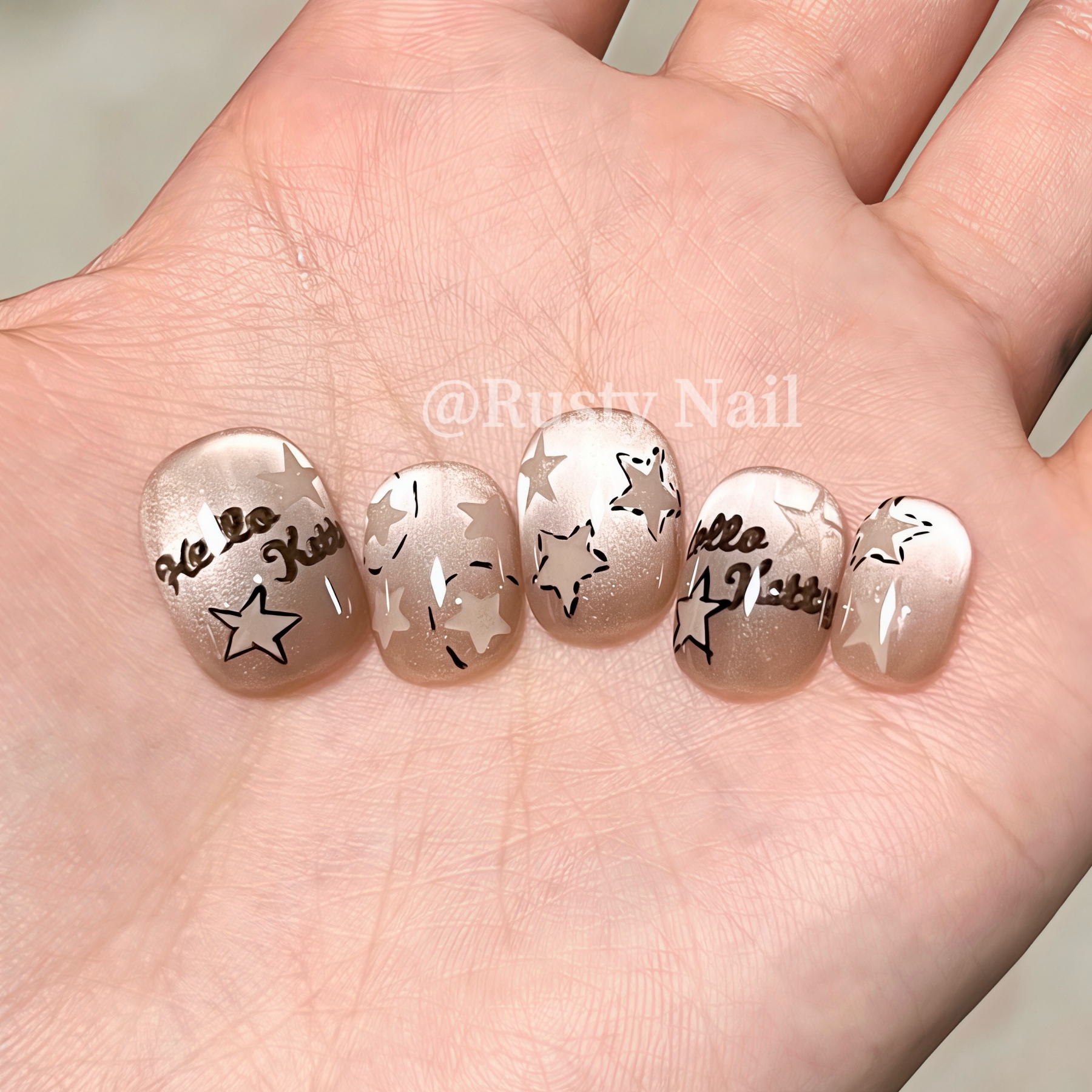 美式甜酷高级感星星猫眼手工美甲