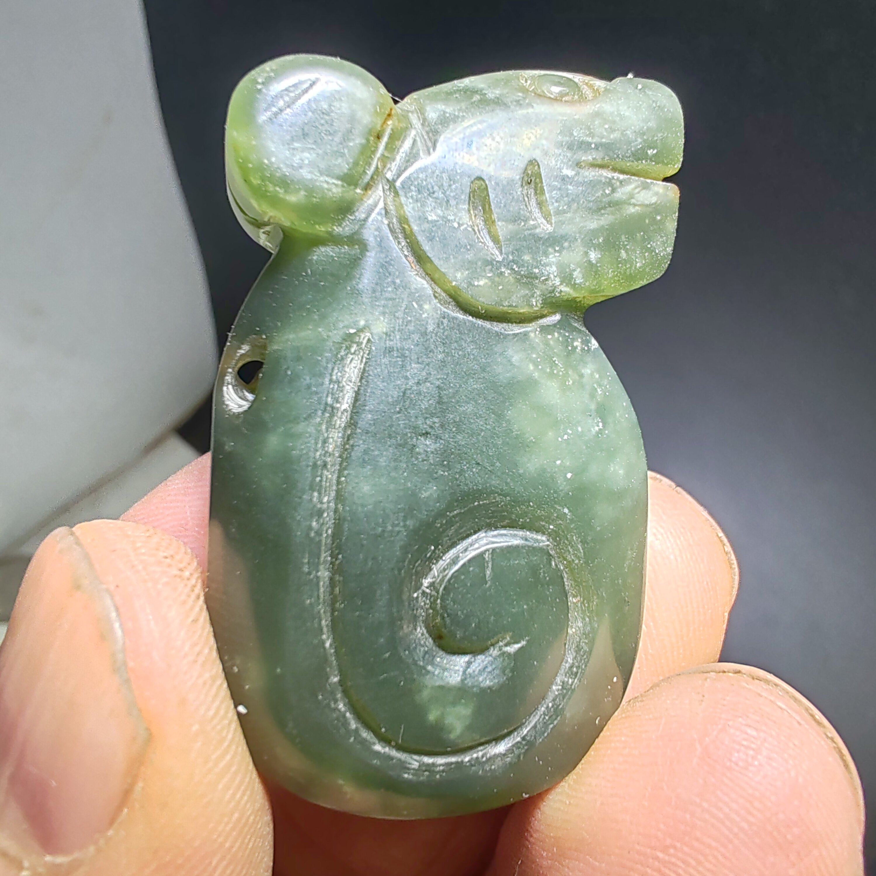 和田玉青玉玉龙猪吊坠挂件挂饰文玩收藏品玉器把玩880号