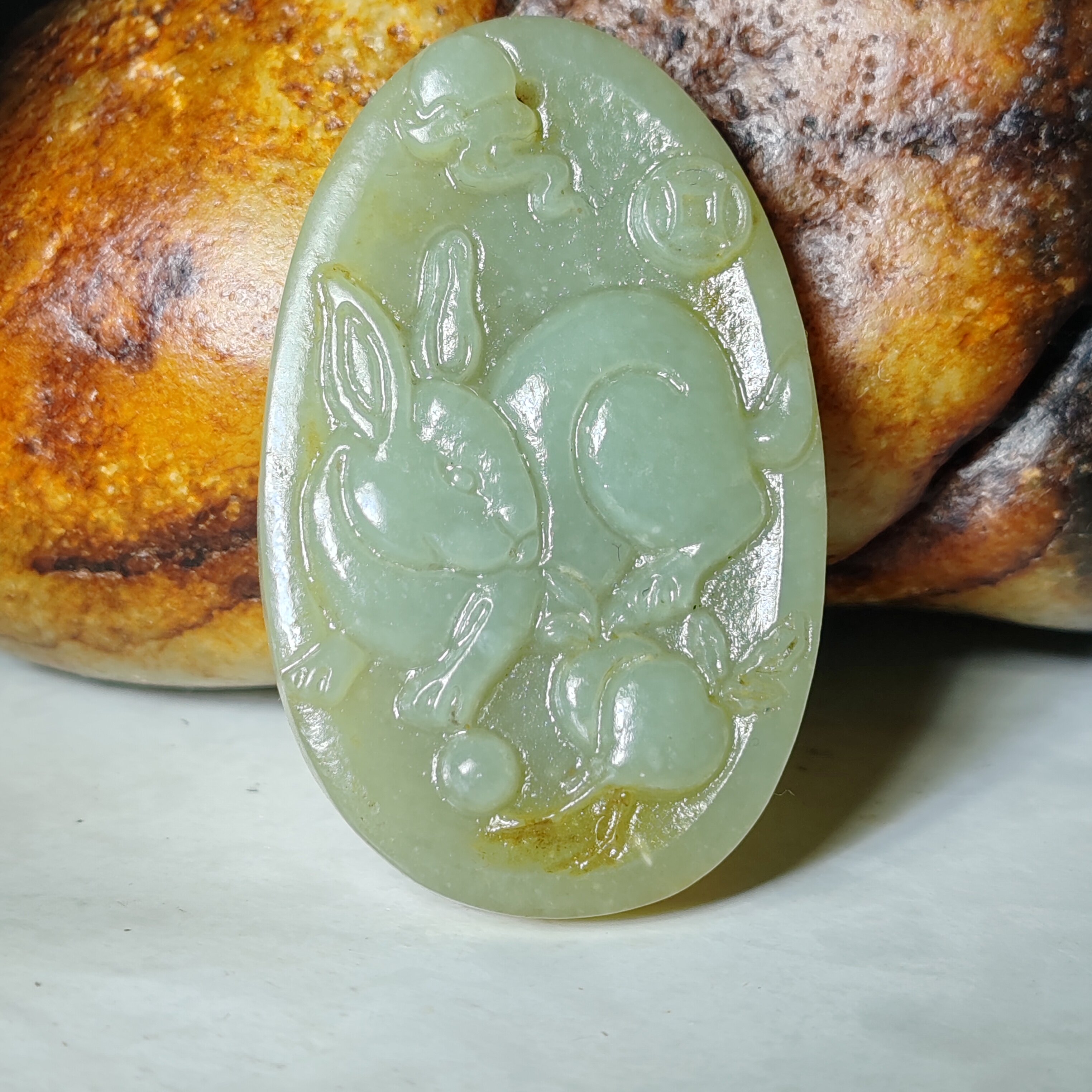 和田玉青白玉生肖兔吊坠挂件挂饰手饰包挂钥匙链文玩收藏品869号
