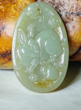 和田玉青白玉生肖兔吊坠挂件挂饰手饰包挂钥匙链文玩收藏品869号