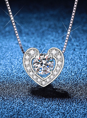 莫桑钻爱心项链925纯银项链1克拉莫桑石项链百搭情人节礼物