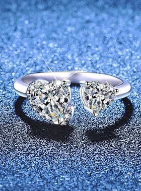 s925纯银戒指女异形莫桑石简约爱心单钻求婚戒莫桑石戒指