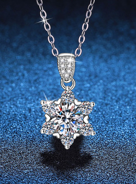 原创2025新款雪花六芒星莫桑石吊坠女 s925纯银项链女1克拉莫桑钻