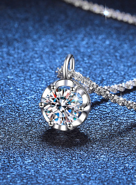 s925纯银吊坠莫桑钻项链闪耀皇冠菜花链1克拉2克拉D色莫桑石项链