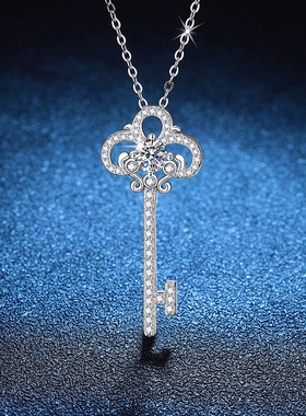 S925银项链莫桑石吊坠暮光之匙锁骨链莫桑钻石项链