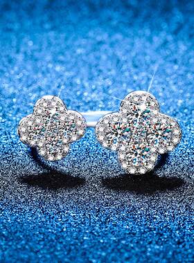 莫桑石四叶草开口戒指轻奢高级感复古时尚通勤百搭气质食指戒手饰