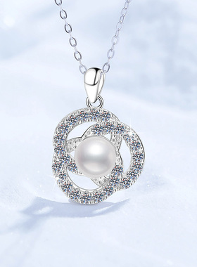 s925纯银项链莫桑钻石项链天然淡水珍珠吊坠高级感时尚百搭