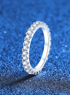 S925纯银戒指满钻莫桑石超闪叠戴指环气质轻奢圆形戒指小众高级感