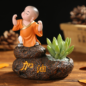 创意小和尚花器摆件可爱禅意公仔家居装饰办公室书房摆设送朋友