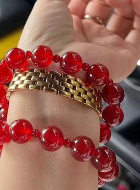 7A冰透起光天然红玉髓玛瑙多圈手链手串 保真支持复检