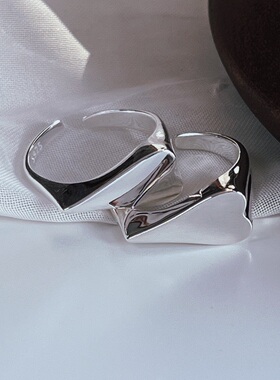 6克左右ins风几何爱心银戒指立体爱心冷淡风日系小众戒指