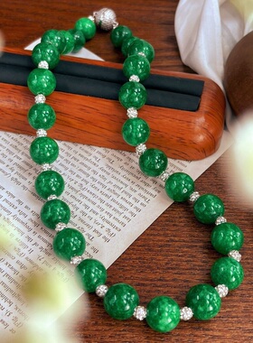 翡翠干青色石英岩玉钻石球扣项链锁骨链女