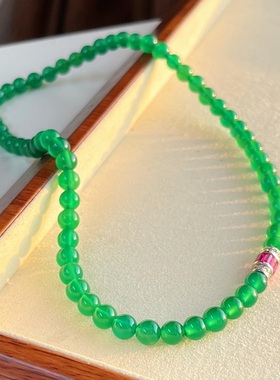 925银扣6mm无瑕玻璃体起光帝王绿绿玉髓小短链女