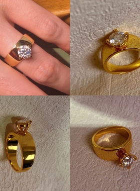 宽版ins风925银一克拉莫桑钻戒 简约时尚百搭气质款