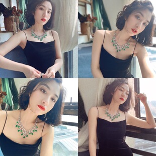 天然冰透起光蛋面绿玉髓吊坠项链时尚女款晚装链饰品婚宴礼服