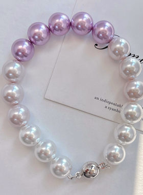 10mm国风复古渐变紫混彩人造水晶珍珠设计感手链手串