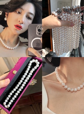 大颗10-11mm经典基础款强光天然淡水珍珠项链 配送浮雕长条盒子