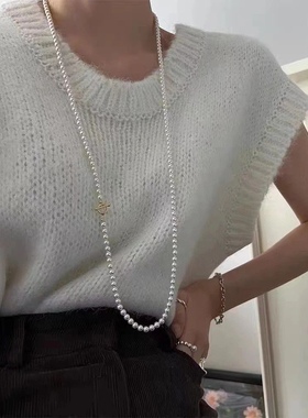 双层长款毛衣链天然深海多种