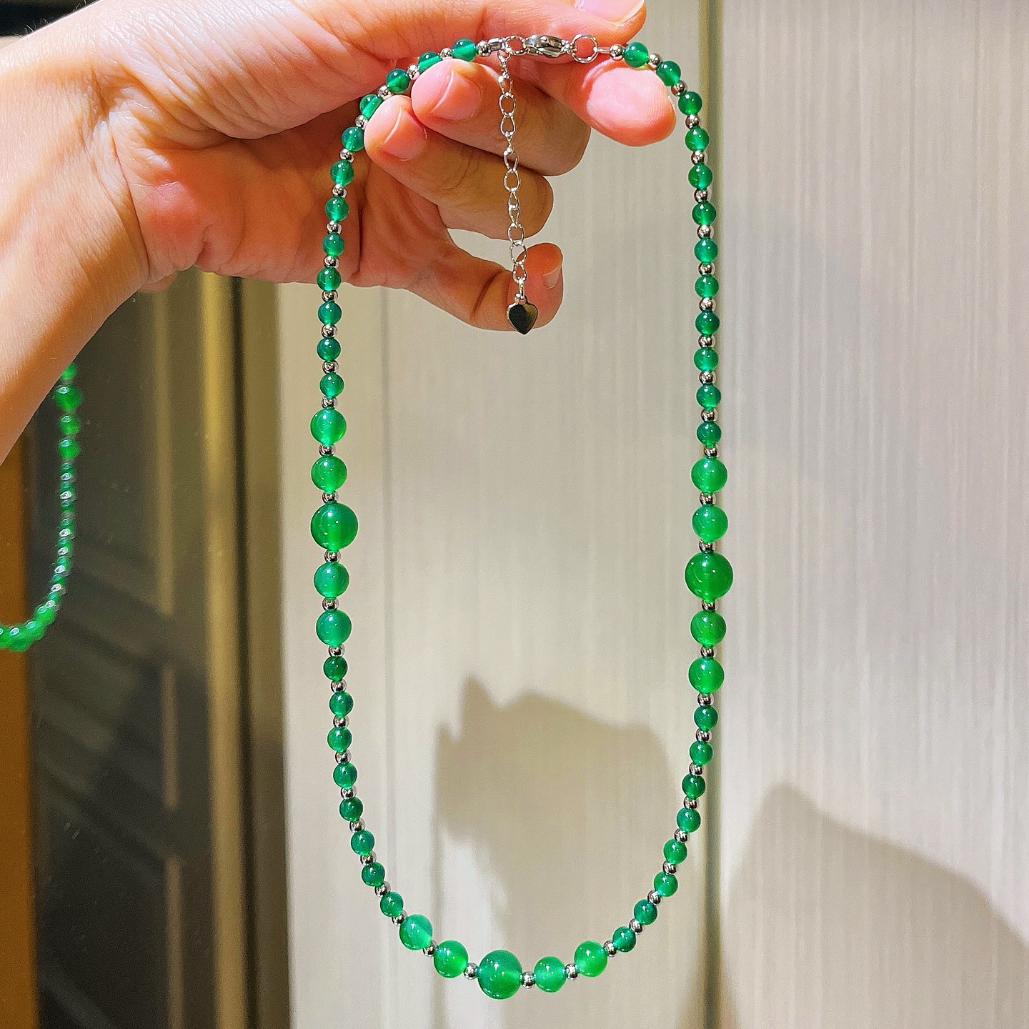 复古高品质帝王绿冰透绿玉髓玛瑙项链锁骨链女