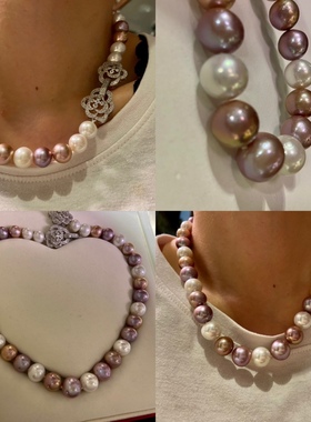 11-14mm天然金属色紫金色梦幻紫白色混彩珍珠项链 时尚轻奢复古