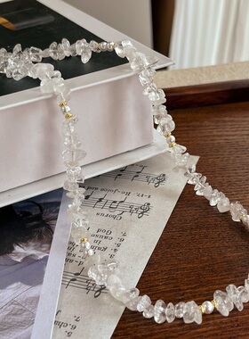 天然不规则白水晶碎碎冰配上天然天河石项链简约时尚百搭锁骨链