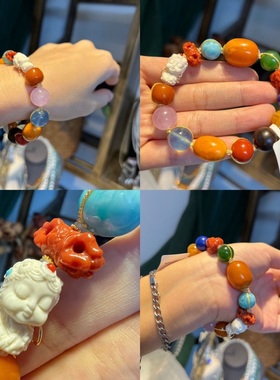 天然回流老蜜 碧玉 青金 猛犸 南红 沉香  紫锂辉 海蓝宝手串