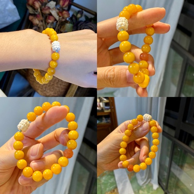 9-10mm鸡油黄老蜜满蜜手串 简约时尚复古文艺手链手串